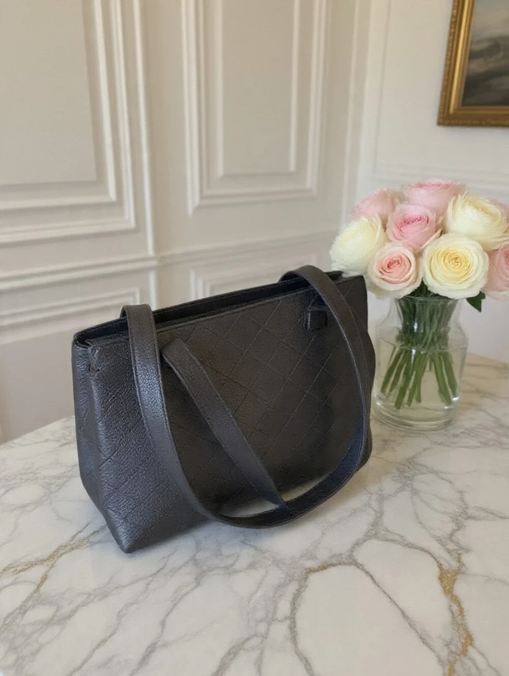 Chanel Vintage Black Caviar Diamond Quilted Shoulder Tote ✨ LIKE NEW